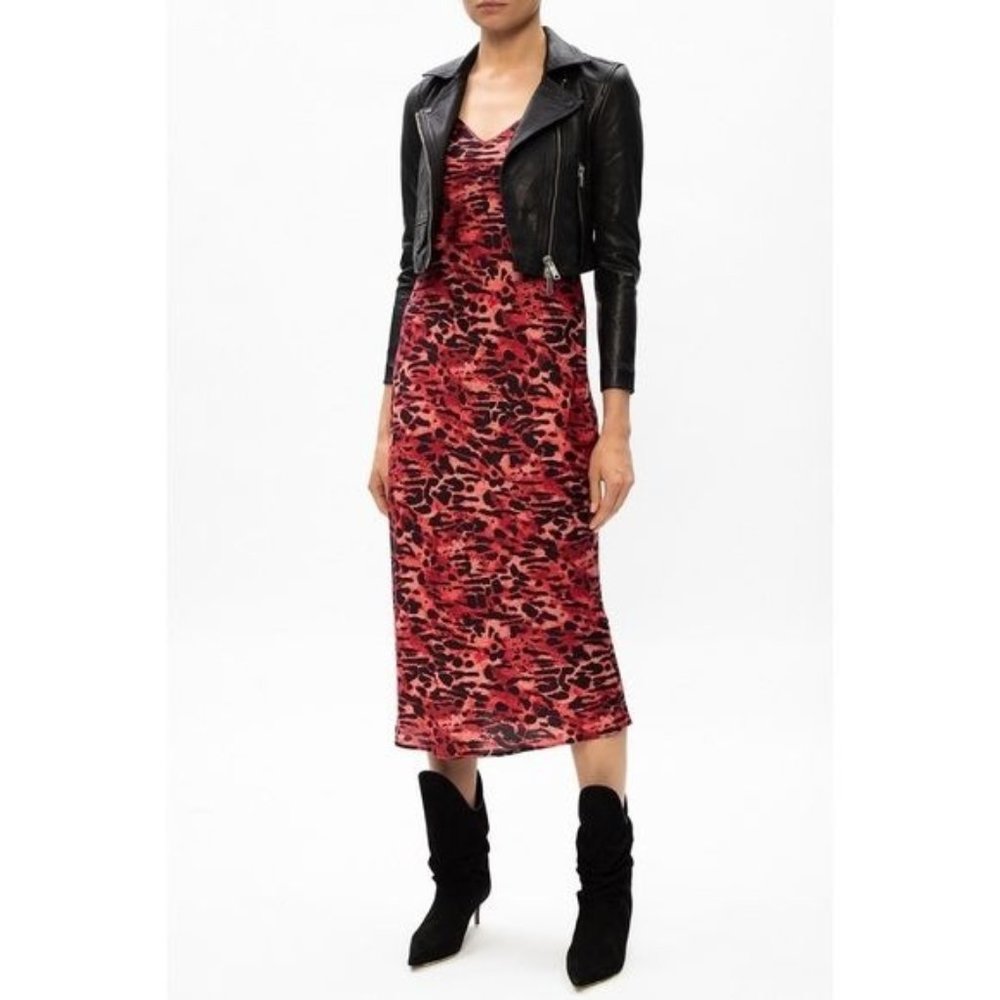 Allsaints Hera Leopard Printed Silky Spaghetti Strap Midi Slip Dress & Top NWT